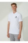 Yakası Düğmeli Yakalı Pike Baskılı T-Shirt - Beyaz resmi